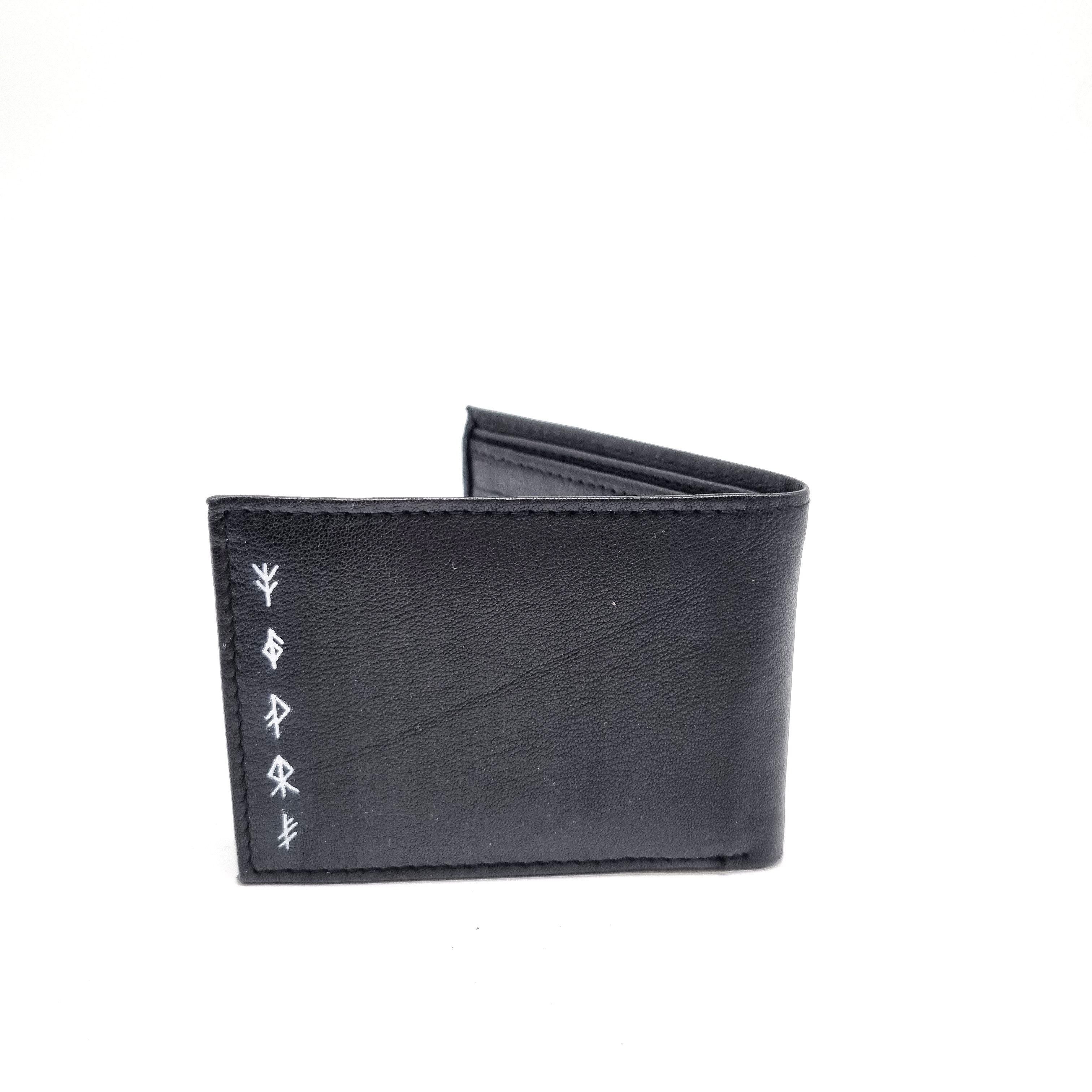 Tätowierte Mini Geldtasche Rindsleder schwarz "VALHALLA"