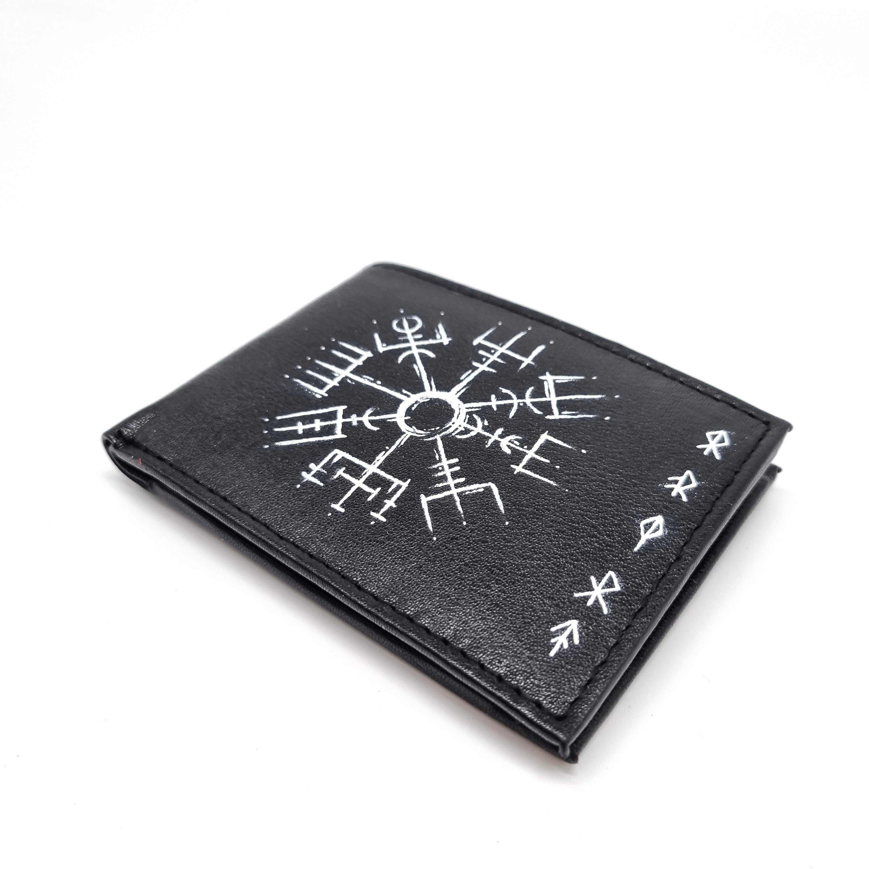 Tätowierte Mini Geldtasche Rindsleder schwarz "VALHALLA"