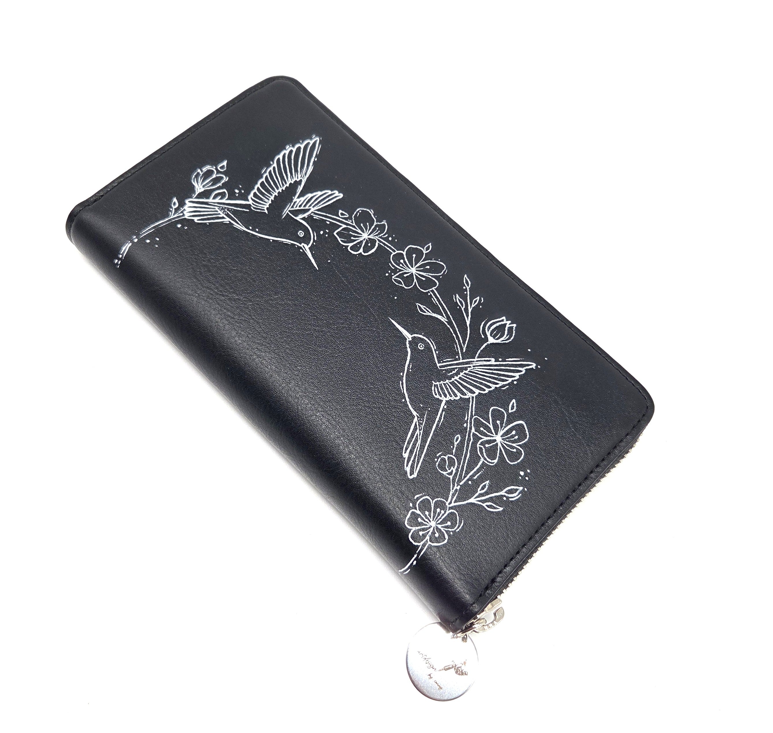 Tätowierte Geldtasche Rindsleder schwarz "KOLIBRI"