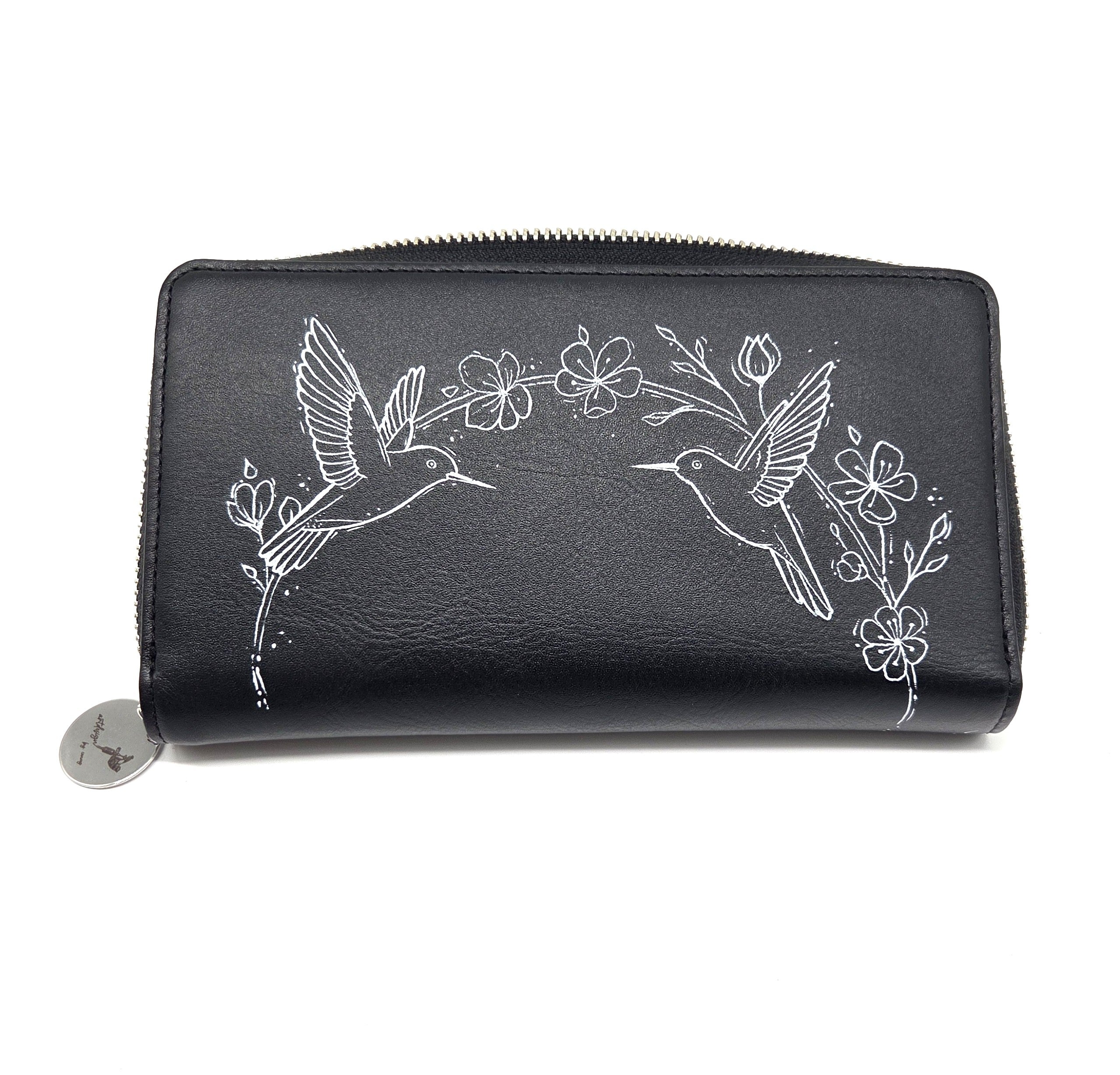 Tätowierte Geldtasche Rindsleder schwarz "KOLIBRI"