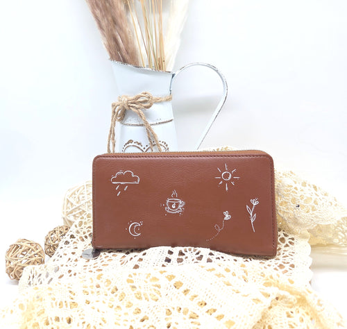 Tätowierte Geldtasche Rindsleder braun "BEE"