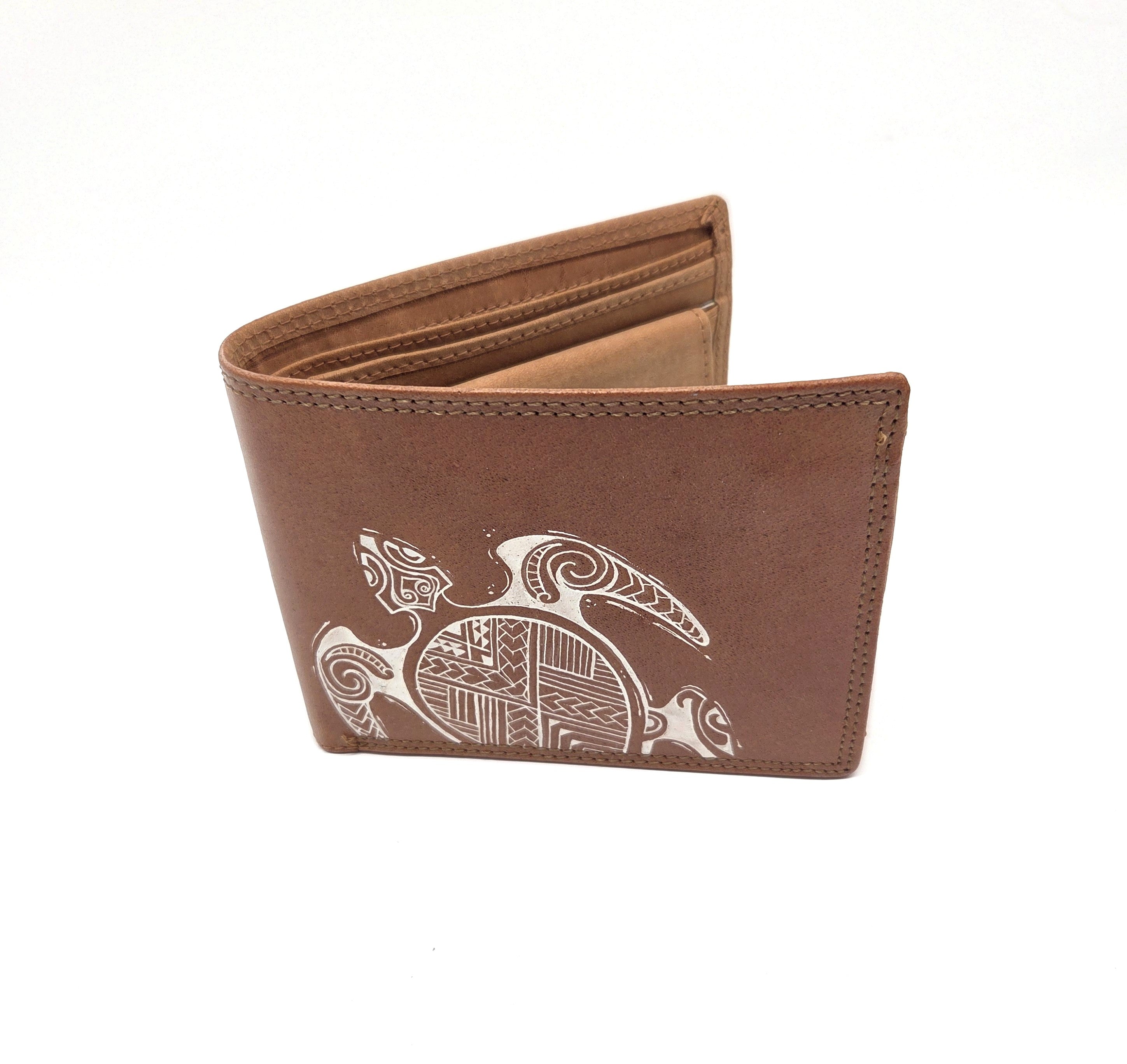 Tätowierte Geldtasche Hunterleder braun "SCHILDKRÖTE"