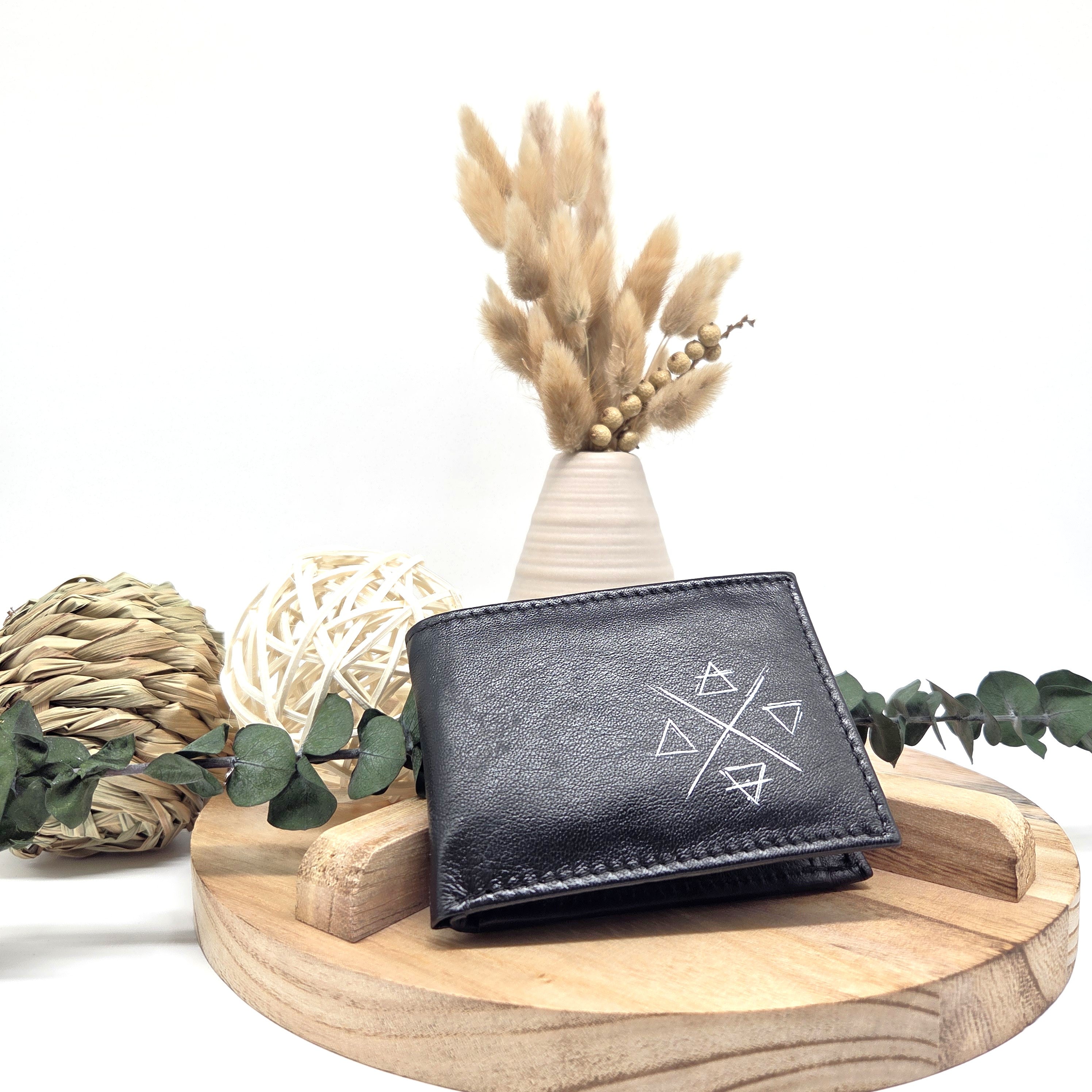 Tätowierte Mini Geldtasche Rindsleder schwarz "4-ELEMENTE"