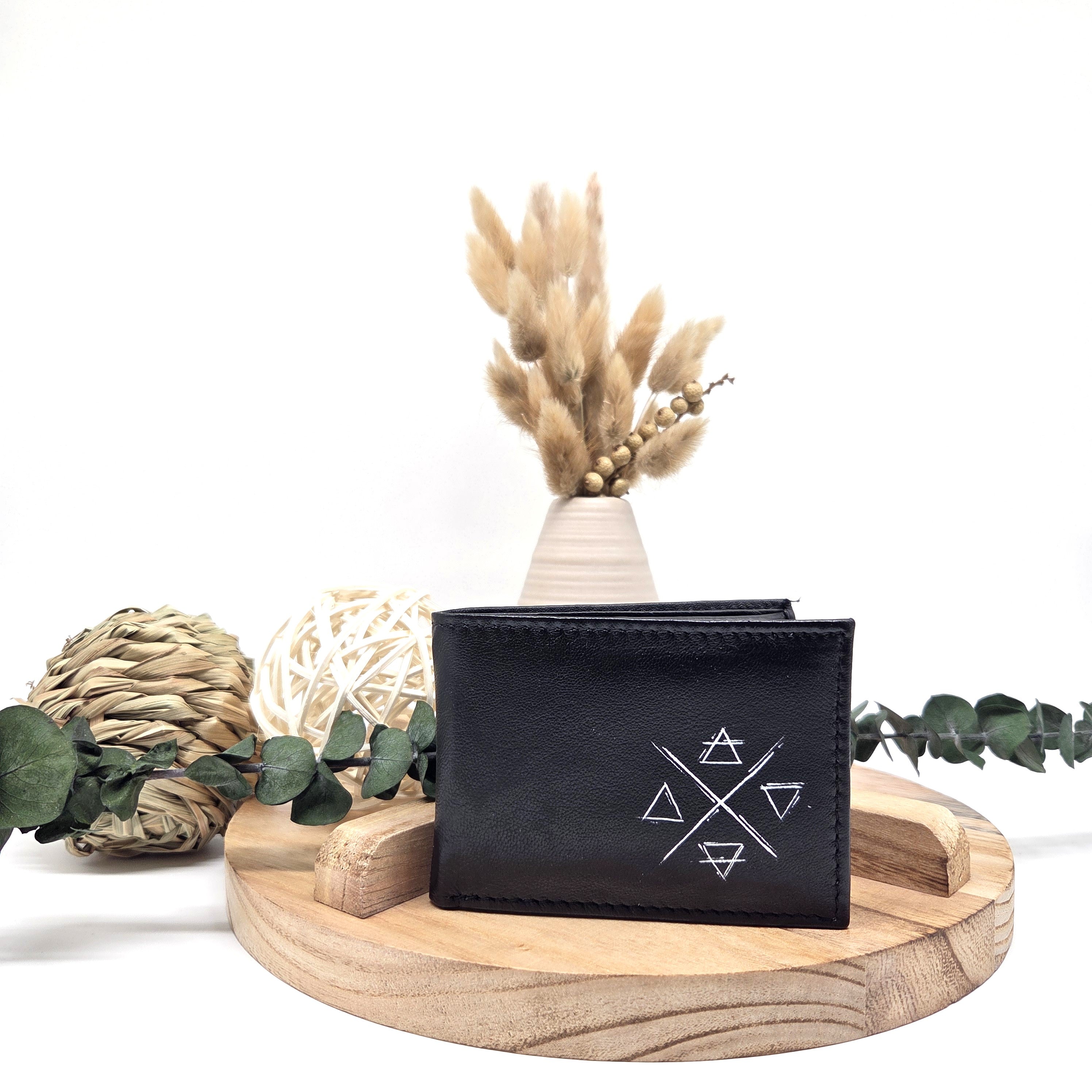 Tätowierte Mini Geldtasche Rindsleder schwarz "4-ELEMENTE"