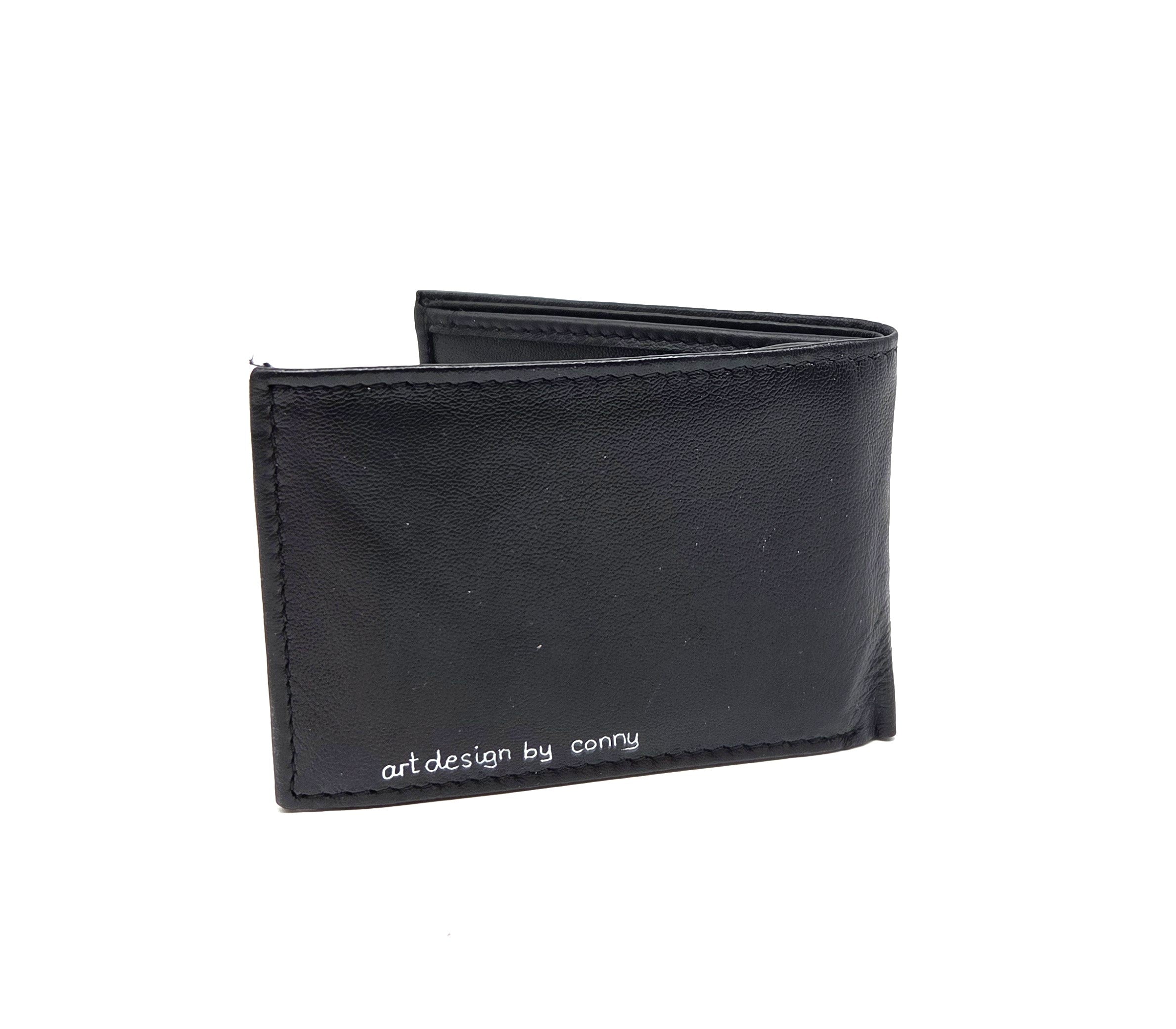 Tätowierte Mini Geldtasche Rindsleder schwarz "4-ELEMENTE"