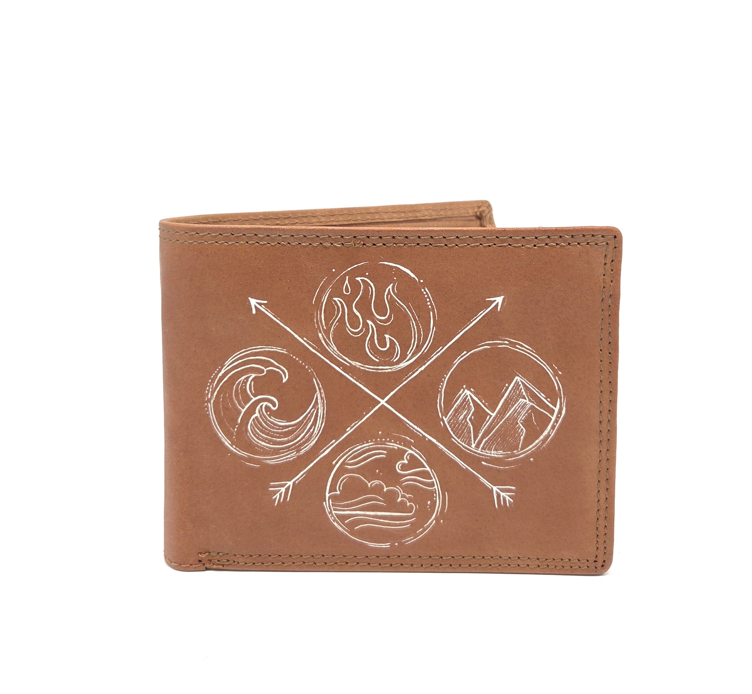 Tätowierte Geldtasche Hunterleder braun "4-ELEMENTE"