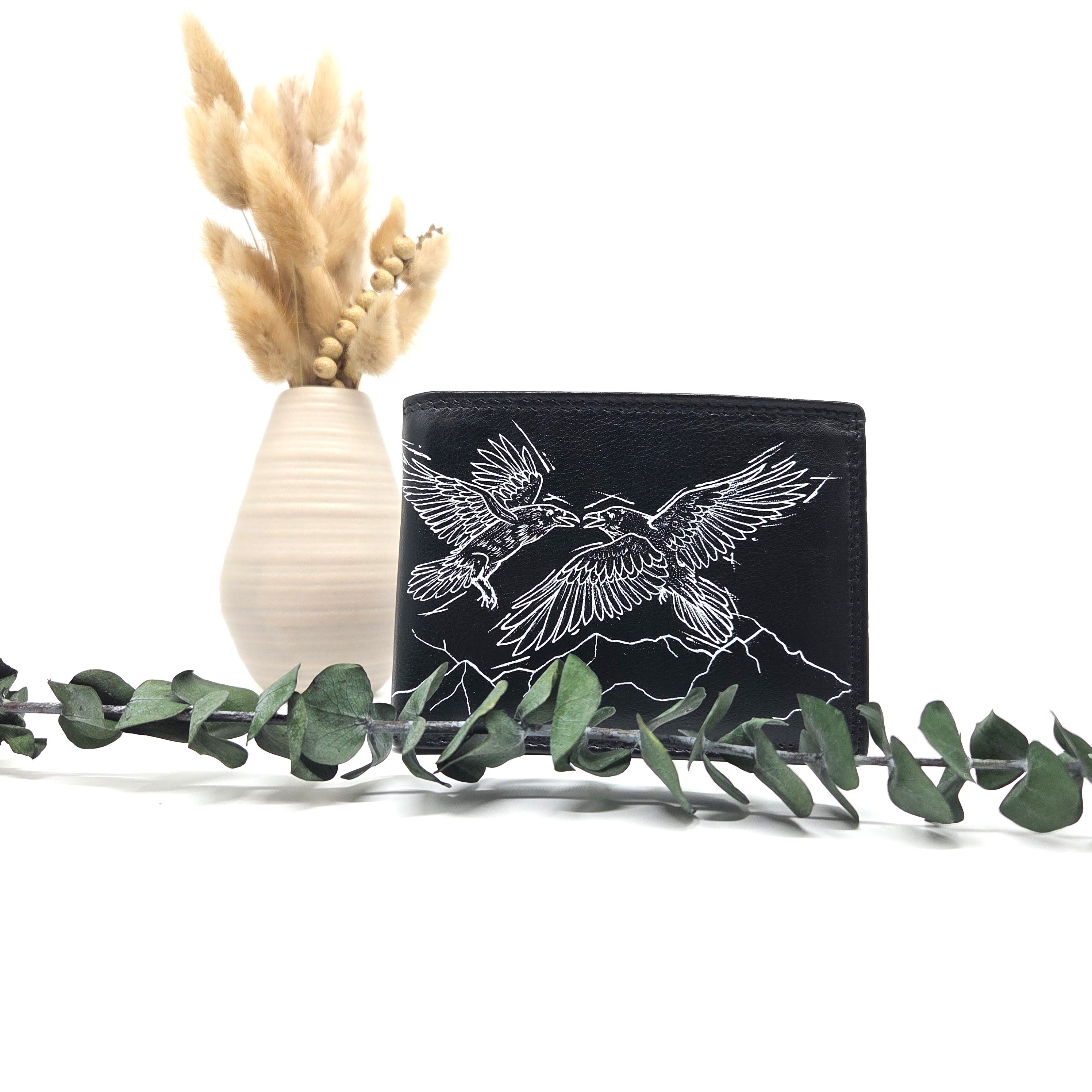 Tätowierte Geldtasche Rindsleder schwarz "RAVEN"