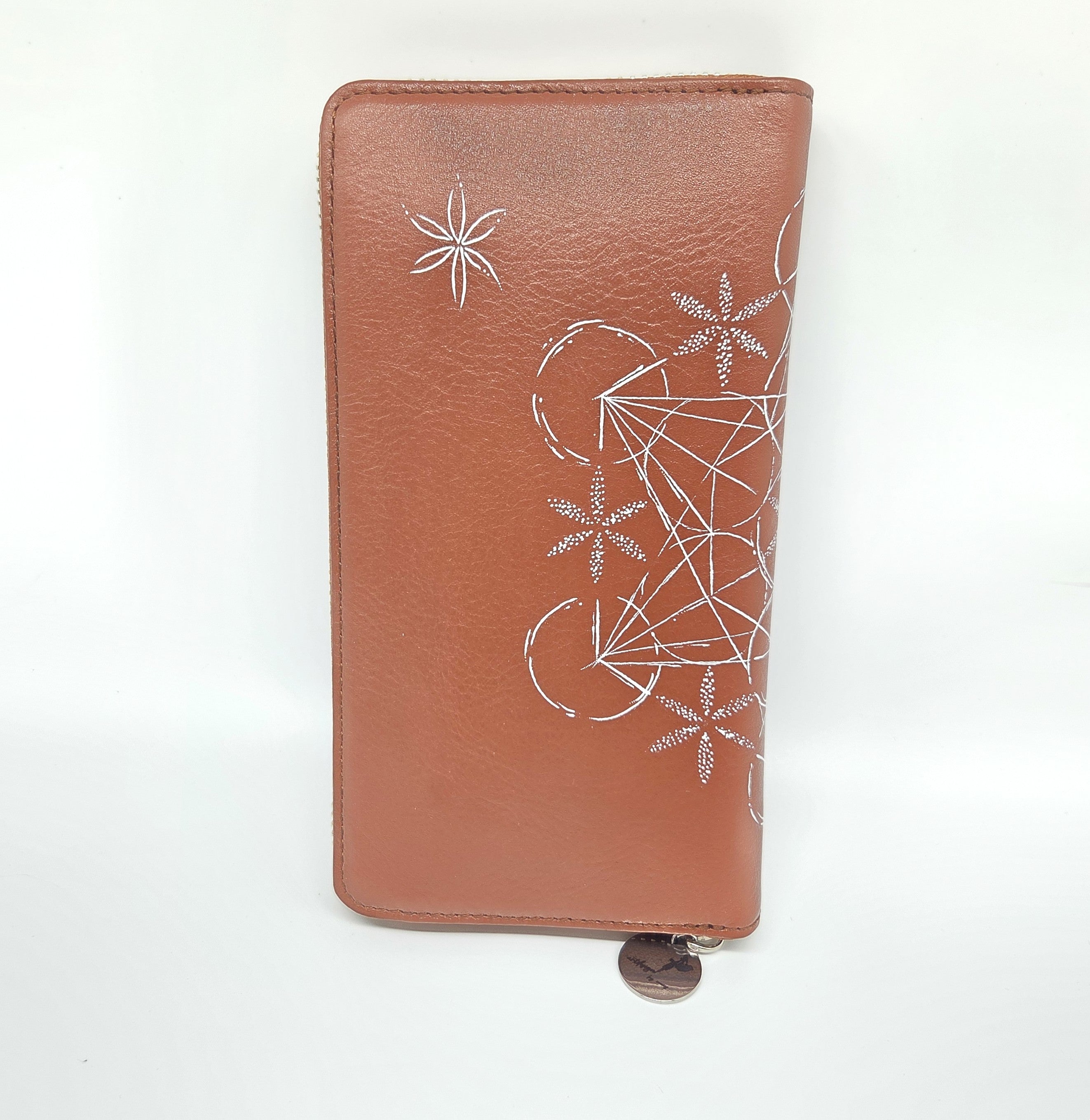 Tätowierte Geldtasche Rindsleder braun "WÜRFEL"