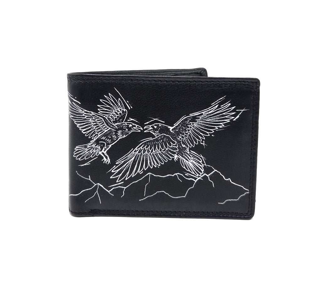 Tätowierte Geldtasche Rindsleder schwarz "RAVEN"