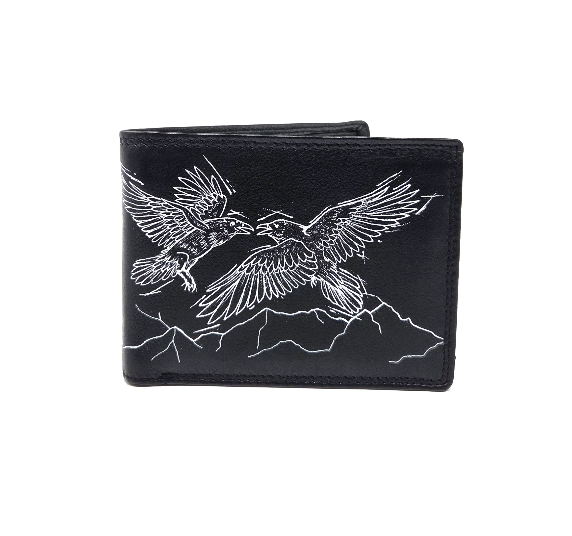 Tätowierte Geldtasche Rindsleder schwarz "RAVEN"
