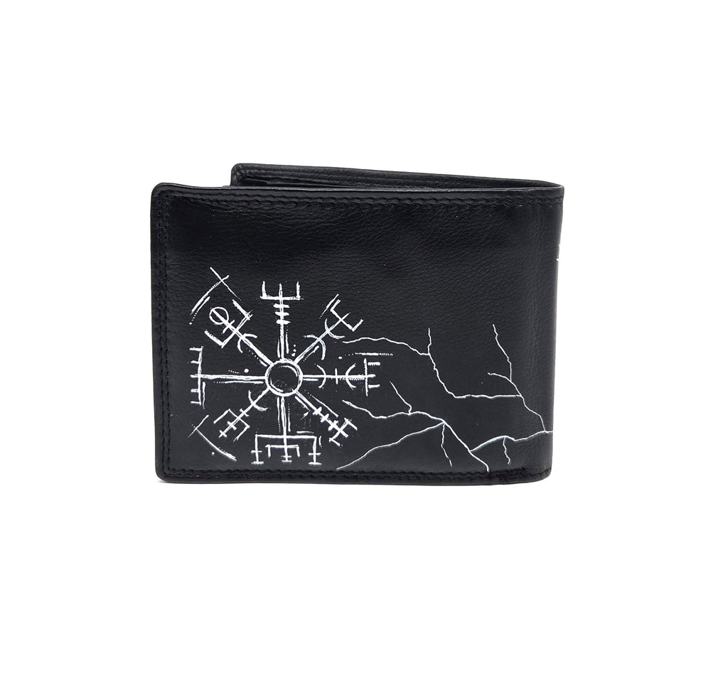 Tätowierte Geldtasche Rindsleder schwarz "RAVEN"