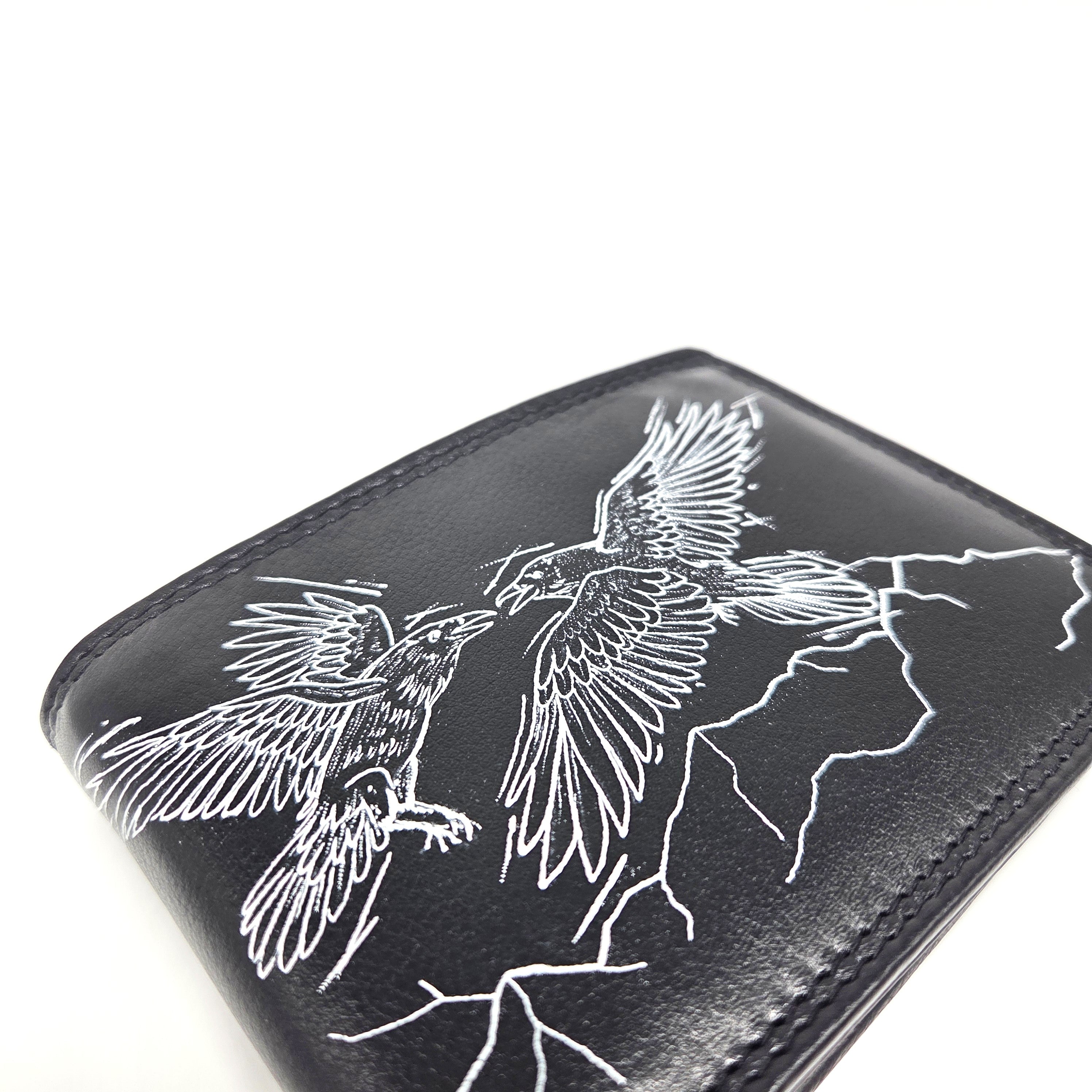 Tätowierte Geldtasche Rindsleder schwarz "RAVEN"