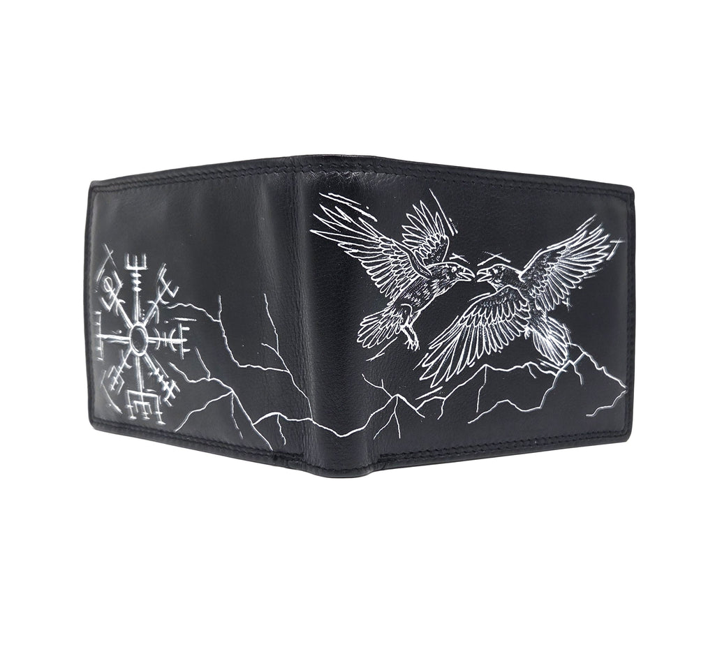 Tätowierte Geldtasche Rindsleder schwarz "RAVEN"