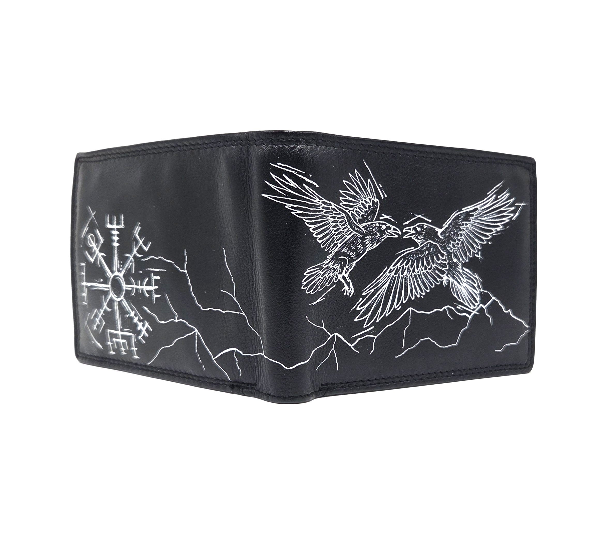 Tätowierte Geldtasche Rindsleder schwarz "RAVEN"