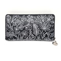 Tätowierte Geldtasche Rindsleder schwarz "UN MER DE FLEURS"