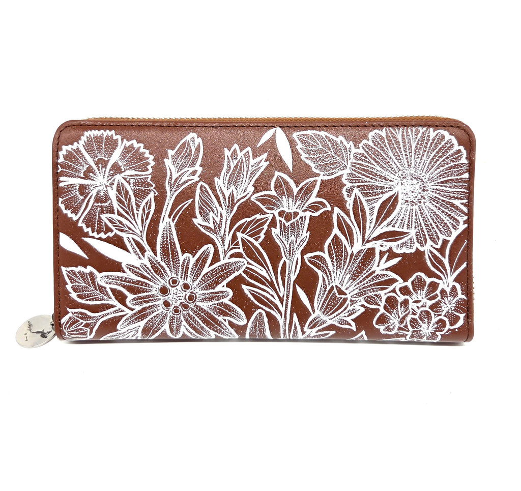 Tätowierte Geldtasche Rindsleder braun "BLUMENFEST"