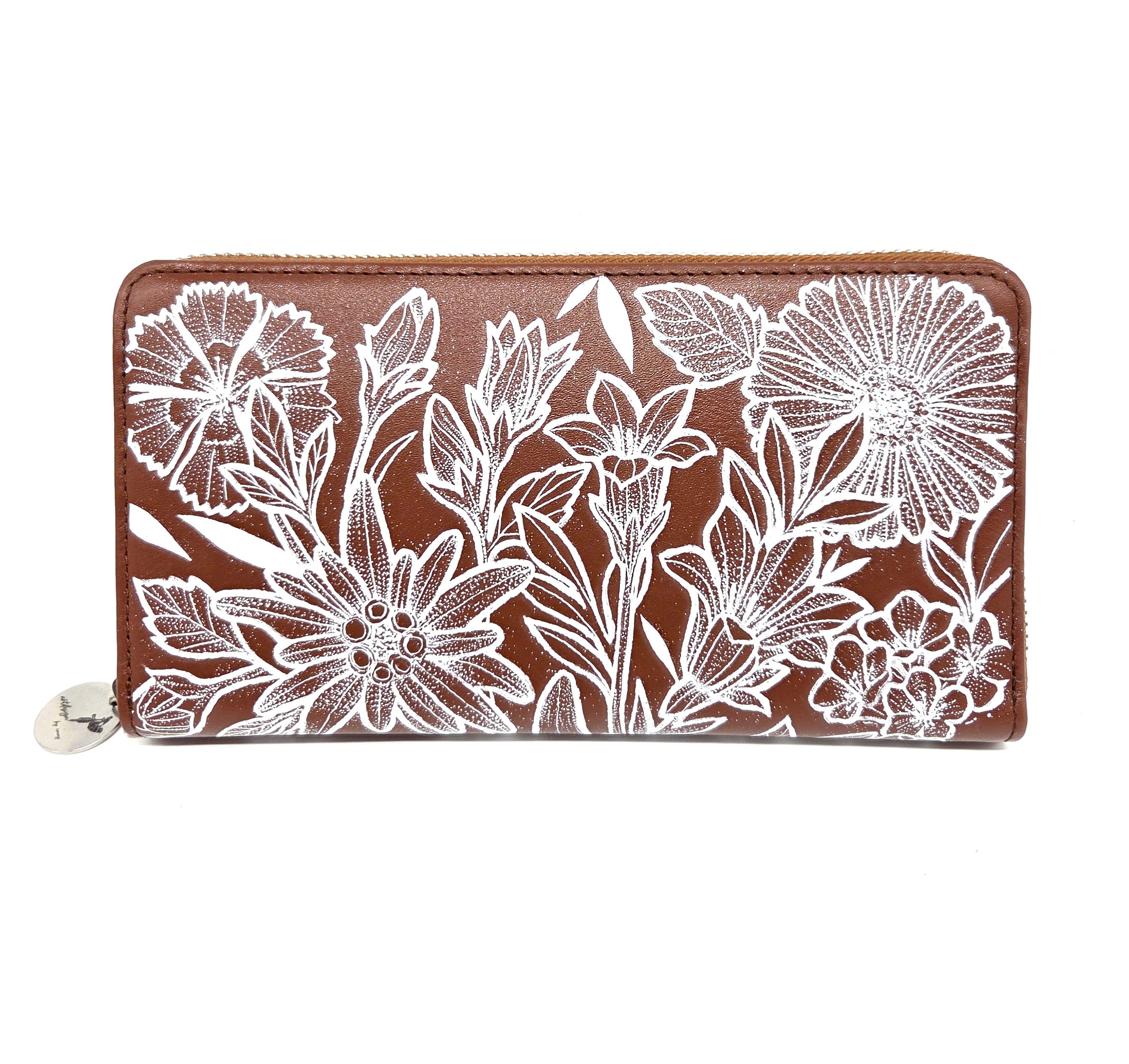 Tätowierte Geldtasche Rindsleder braun "BLUMENFEST"