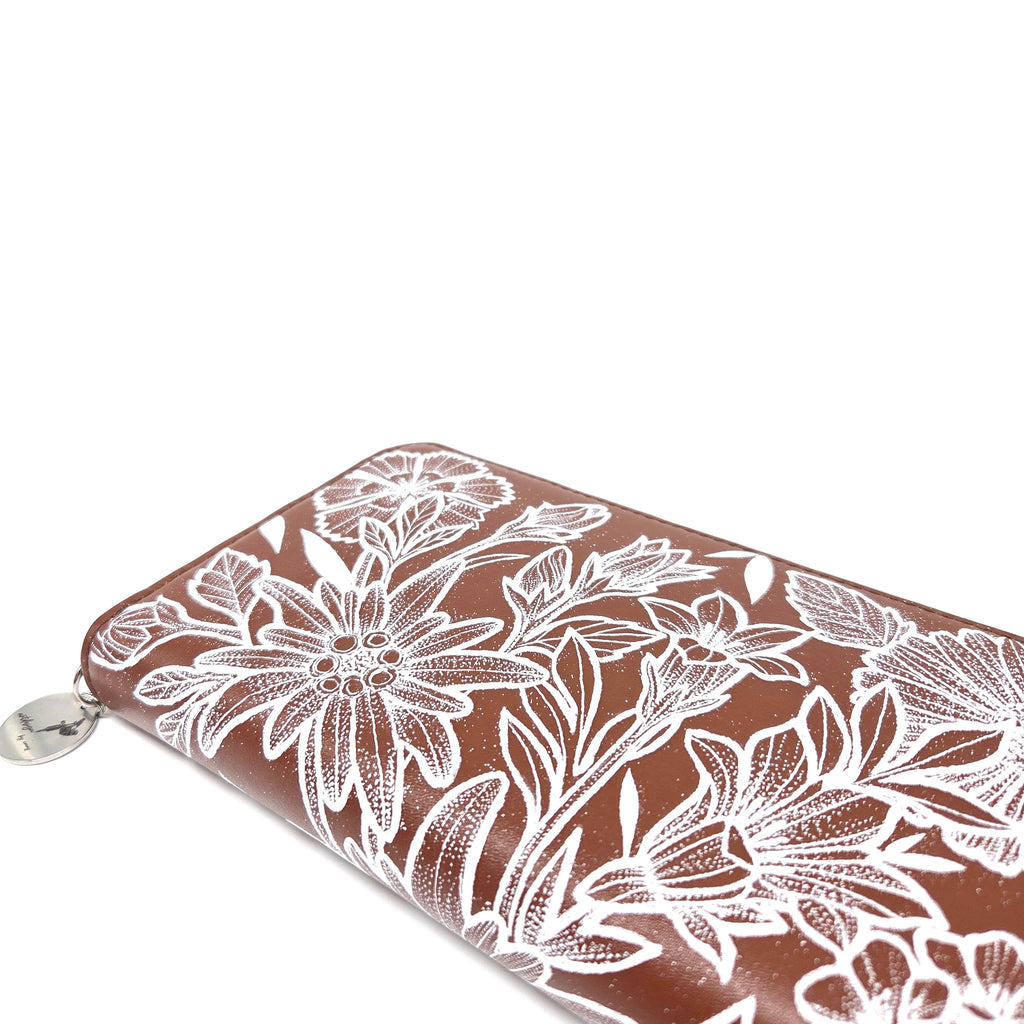 Tätowierte Geldtasche Rindsleder braun "BLUMENFEST"