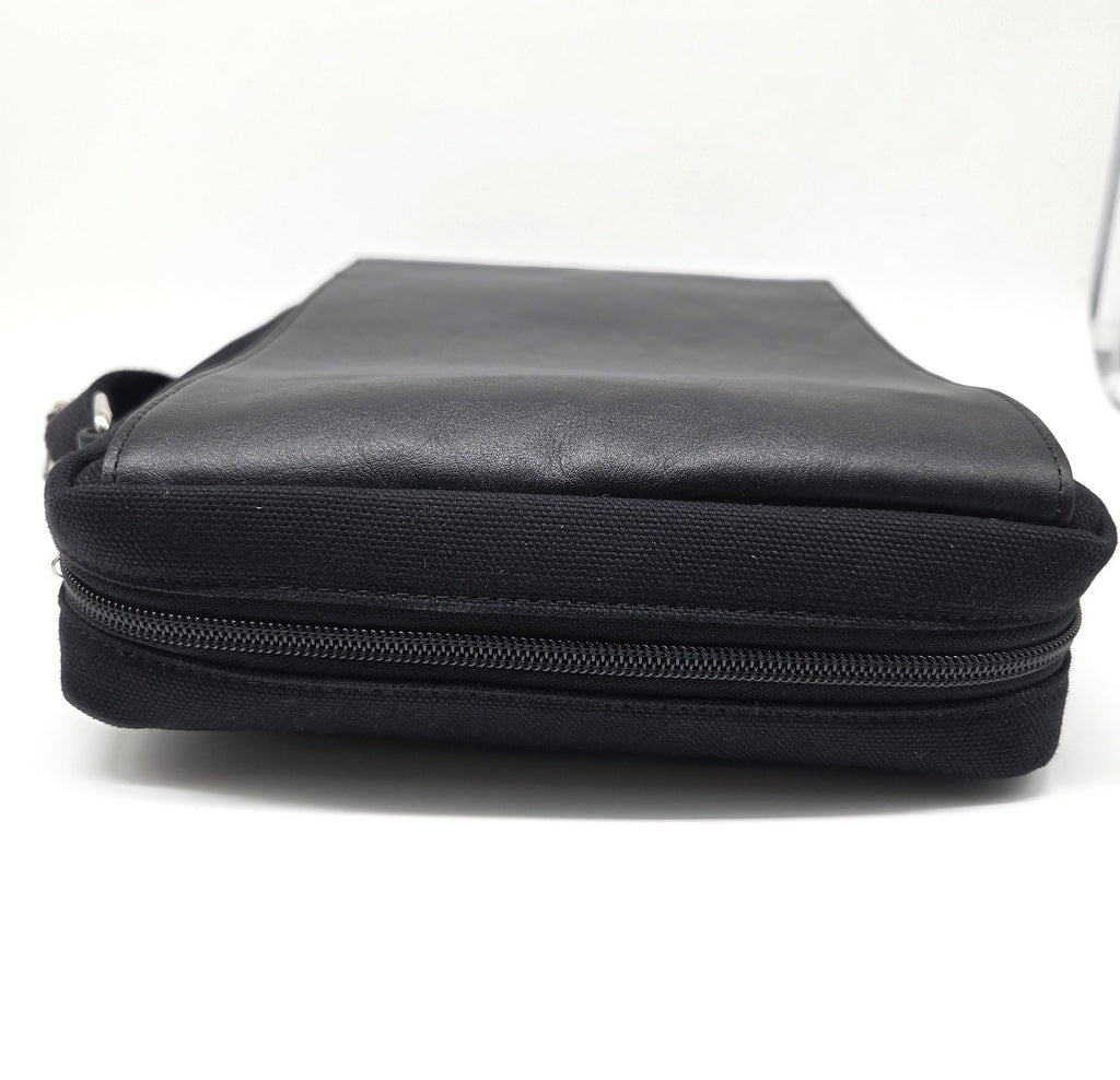 Tätowierte Tasche Canvas/Rindsleder schwarz "UN MER DE FLEURS"