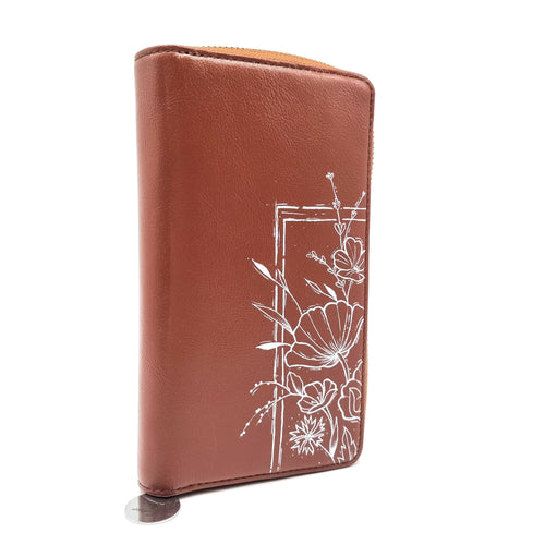 Tätowierte Geldtasche Rindsleder braun "BLUMENBEET"