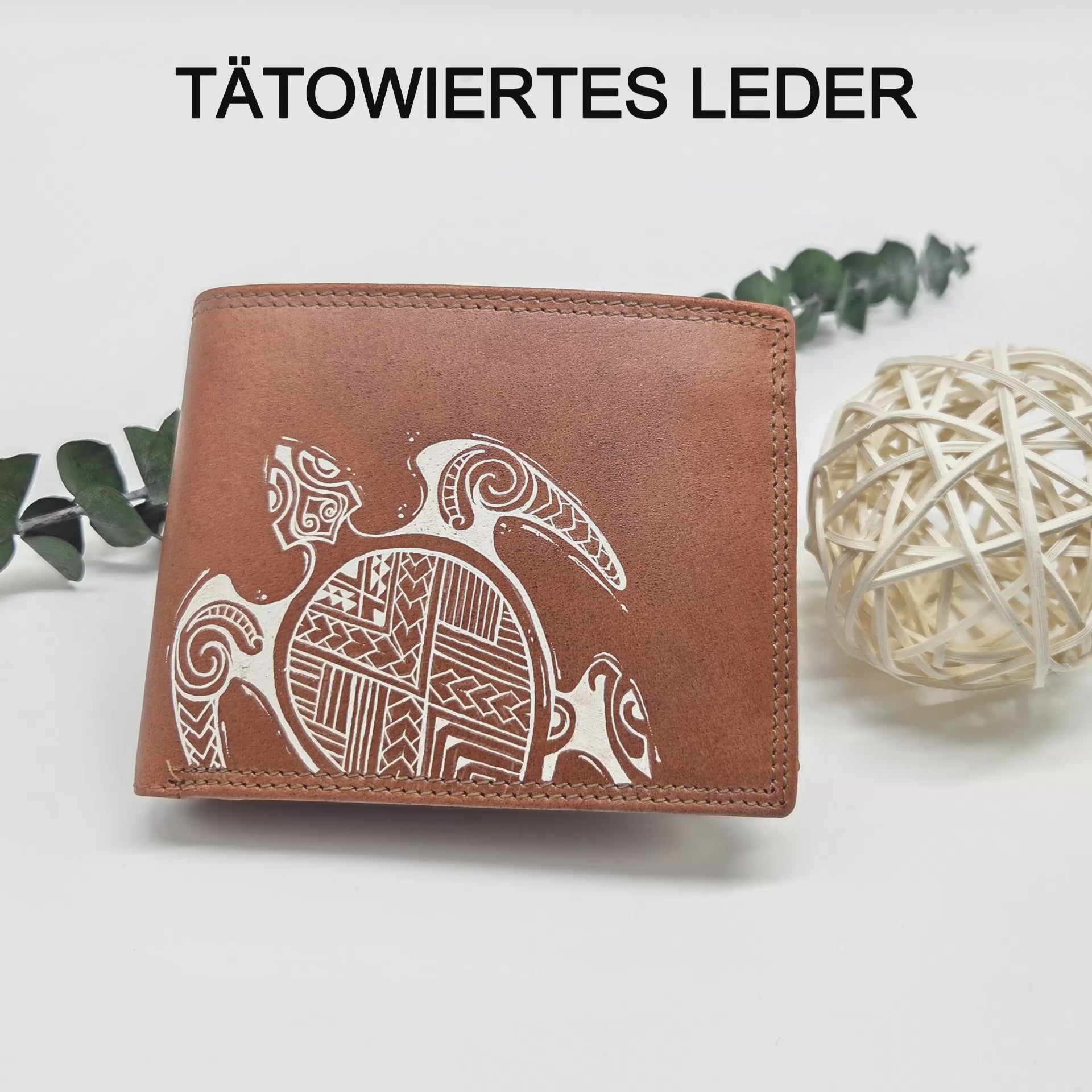Tätowierte Geldtasche Hunterleder braun "SCHILDKRÖTE"