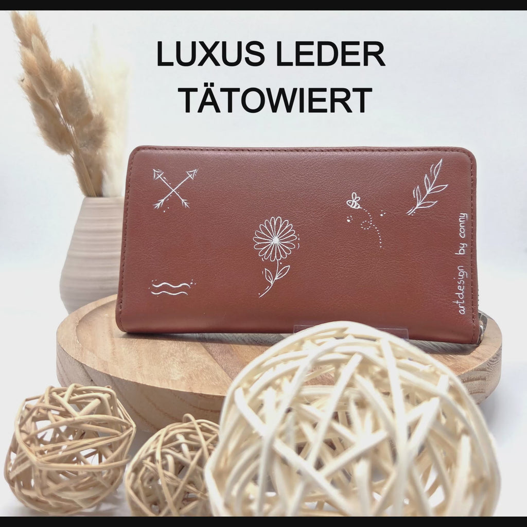 Tätowierte Geldtasche Rindsleder braun "BEE"
